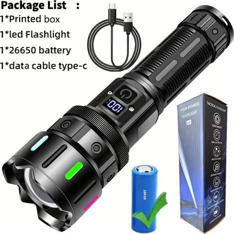 Neue, ultrahelle, leistungsstarke und robuste Outdoor-Taschenlampe, wiederaufladbar und tragbar für den Heimgebrauch, mit Zoomfunktion für große Reichweiten.