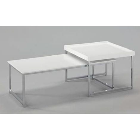 Set de 2 tables basses en bois de MDF et acier coloris blanc -PEGANE-