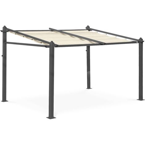 3x4m outdoor retractable aluminium pergola with canopy Off-White 355x290x251 cm - Murum