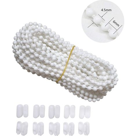 10 Meter Curtain Chain with 10 Connectors, Bead Chain Cord, Vertical Venetian Blind Cord, Replacement Parts, Repair Accessories (White) (1/5)