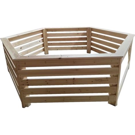 Habillage en bois hexagonal pour spas et piscines gonflables – Dimensions 263x209x71 cm – Sapin massif labellisé FSC – Montage simple – Habrita Foresta (1/8)