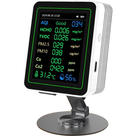 Détecteur Co2 12 En 1 Moniteur Qualité Air Intérieur Pm2.5 Hcho Haute Précision Écran Couleur 2,8 Pouces Autonomie 10 (1/5)