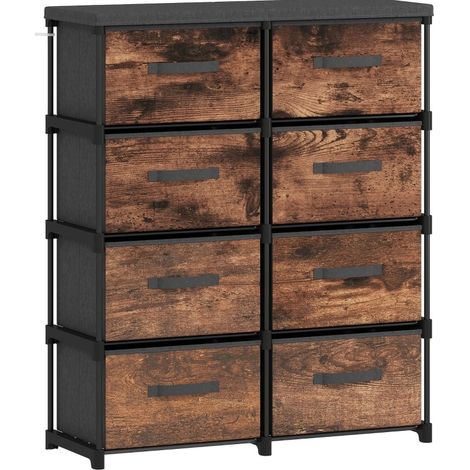 Commode à 8 tiroirs en tissu, structure métallique noire, style rustique pour chambre, salon ou entrée, rangement pratique et montage facile  CHICFURN (1/5)