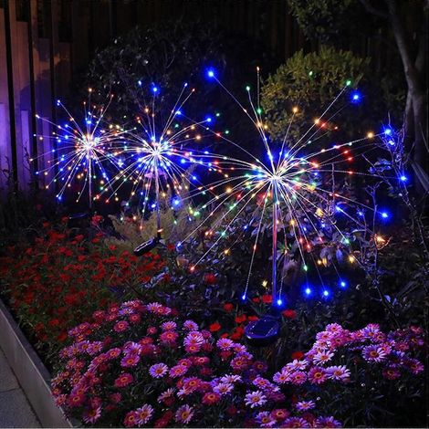 Guirlande lumineuse solaire décorative pour jardin, effet feux d'artifice, 150 LED, 8 modes d'éclairage, étanche, lot de 2, pour pelouse et terrasse. (1/5)