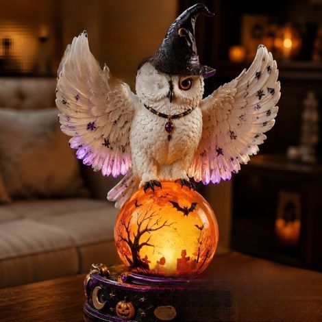 New Raven Crystal Ball Lighted Decor Halloween Crystal Ball Lamp - Owl -
