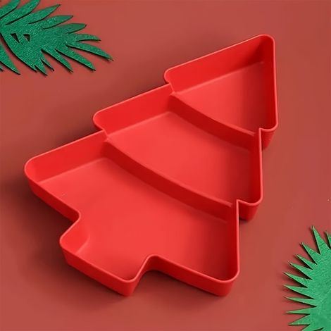 Plateau De Service En Forme D Arbre De Noel - 3 Compartiments - Pour Fromage Fruits Et Apéritifs - 25,4 X 18,3 X 3 Cm - 1 Pièce (1/5)