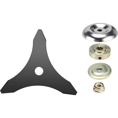 Lame à 3 pointes pour débroussailleuse, kit fixation complet avec écrou et entretoises, lame coupe-herbe en acier trempé pour jardin