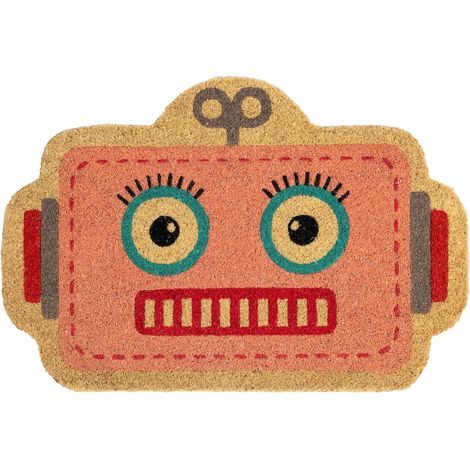 Tapis de Porte “Robot” en Coco avec Base antidérapante en PVC. Tapis d'entrée de Maison. Tapis Rose. Tapis de Forme e. Dimensions : 60 cm x 40 cm (1/5)