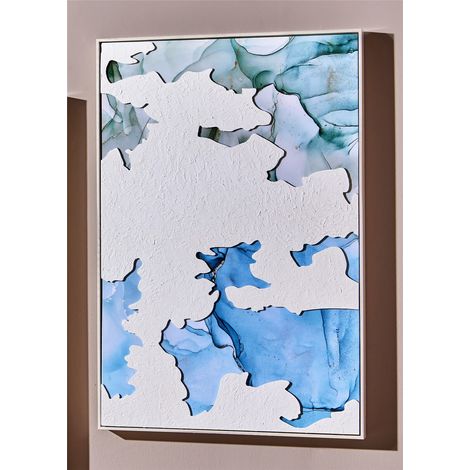 Peinture à l'huile abstraite brillante en relief blanc/bleu avec cadre 62 x 92 cm. 62 x 5 x 92 cm. (1/3)