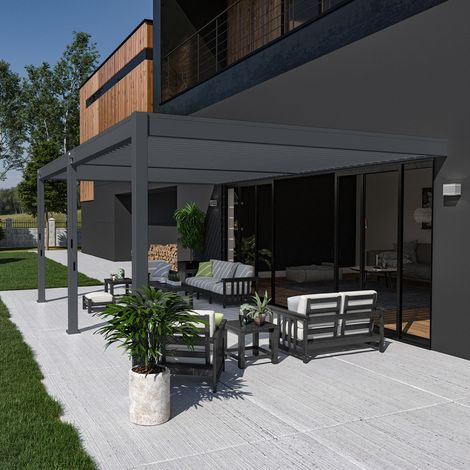 Pergola bioclimatica Ombréa addossata VS 4x6M Antracite + 2 tende
