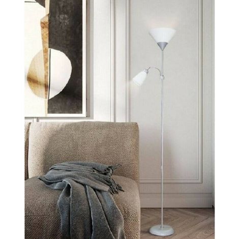 Lampadaire Lampadaire 180cm 2 Bras Abat-jour Lumière Ajustable Home Office Argent (1/5)