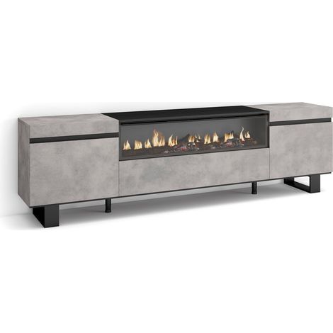Skraut Home - Mueble TV, Televisión, Muebles de salón, almacenaje, 200x57x35cm, Para TV hasta 80", Chimenea eléctrica, Diseño industrial, Estilo Moderno, Gris Cemento (1/5)