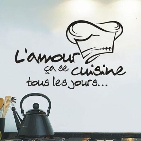 Cuisine Autocollant Vinyle Decal Cuisine Carrelage Chef Mur Décor Savoureux Wall sticker Chambre Cuisine decoration murale vignette Décoration de cuisine Autocollant Applique (Noir) (1/3)