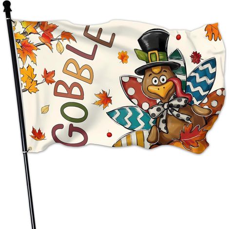Décoration murale automnale 2026 : drapeau national, ambiance fête des récoltes, feuille d'érable, citrouille, dinde - 90 x 150 cm (perforation simple face, coins cousus) - GEJ-8