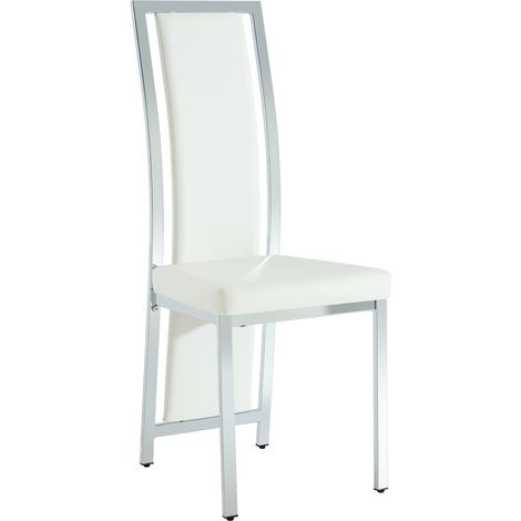 Lot de 4 chaises de salle à manger en cuir régénéré blanc, dossier haut, cadre métal argenté, style minimaliste européen, assise confortable, CHICFURN (1/5)