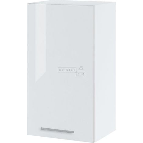 Meuble haut de cuisine Bellissi Blanc Brillant 1 porte L 40 cm -  Porte avec poignée apparente  White