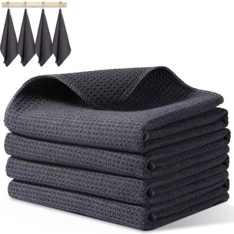 Lot de 4 torchons de cuisine en microfibre super absorbants, parfaits pour le nettoyage et la vaisselle, design en tissage (1/3)