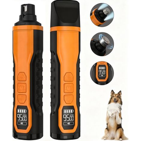 Lima de uñas para perros, 9500 RPM, 240 minutos de duración de la batería, Iluminación LED dual, 2 cabezales de limado de diamante (1/5)