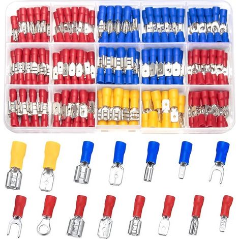 Kit de 280 connecteurs électriques – Cosses, plats, fourche, anneau – 3 couleurs – Assortiment sertissage (1/5)