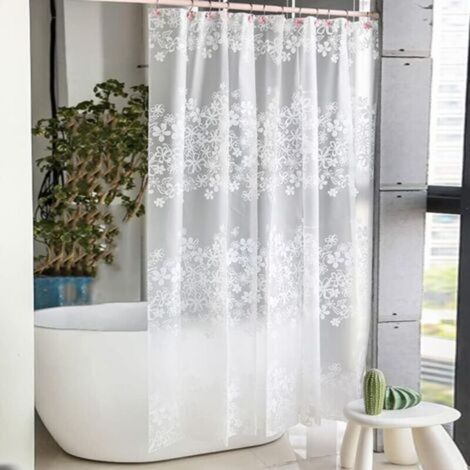 300x200 Rideau de Douche Anti Moisissure Imperméable Fleur, Large Rideau Douche, Rideau de Douche de Salle de Bain avec Crochets en Forme de U, Rideau de Douche Blanc Fleur Lavable (1/4)