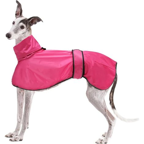 Lightweight Adjustable Waterproof Dog Coat with Reflective Straps and Hole for Harnesses, Waterproof Jacket Ideal for Greyhound, Lurchers and Whippets-Pink M (1/5)