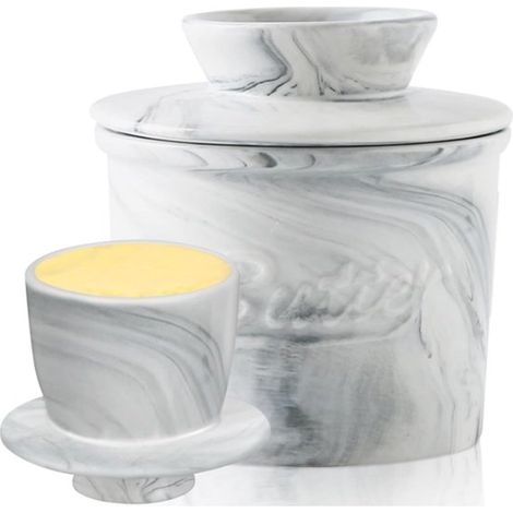 Beurrier en céramique - Beurrier - Pot de conservation - Beurrier - Beurrier avec couvercle - Pots de conservation - Beurrier refroidi à l'eau - Conservateur de beurre - Gris-gris (1/5)