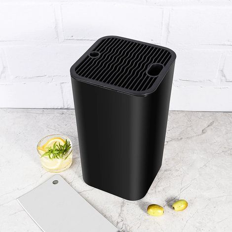Bloc à couteaux universel sans couteaux, porte-couteau élégant avec 21 fentes flexibles et conception de drainage intelligente, bloc à couteaux rond adapté à tous les couteaux de cuisine et ciseaux, n (1/5)