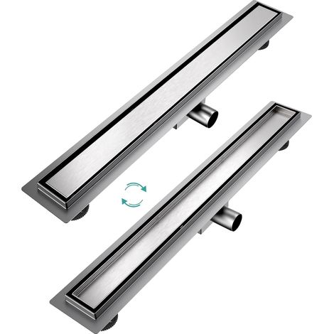 EMKE Caniveau de douche en acier inoxydable, ensemble complet, siphon de sol, siphon de douche avec arrêt des odeurs et filtre à cheveux, siphon de bord, caniveau de douche à double face, 70cm