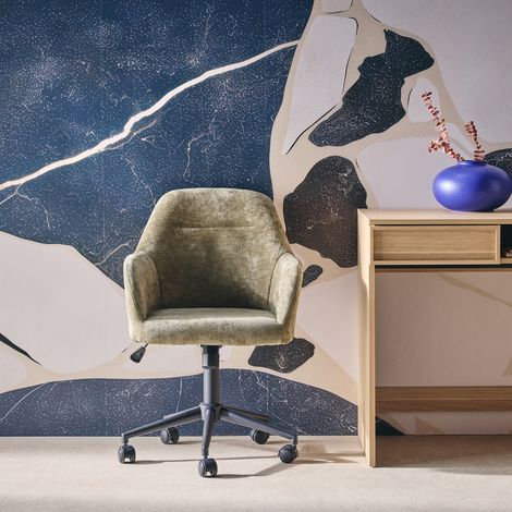Chaise de bureau à roulettes ajustable métal et tissu kaki - L 57 x P 57 x H 85/94.5cm - Stan (1/5)