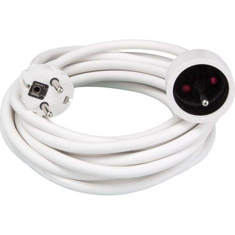 Perel – Rallonge électrique 5 m – Câble H05VV-F 3G1.5 – 16 A/230 V – Puissance 3500 W – Usage intérieur – PVC blanc (1/5)