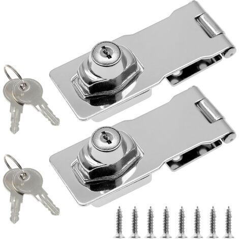 2 Stück Sicherheitsüberfalle Abschließbar mit Schlüssel Hasp für Garagentor Fenster Schränke Chrom - 4 Zoll (1/5)