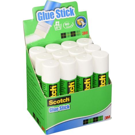Scotch Colla Stick per la Scuola Elementare, Scuola Media, Asilo e Ufficio, Set di Tubetti di Colla Stick per Bambini, Confezione di Colla Adesiva Grande da 12pz x 40 gr (1/4)