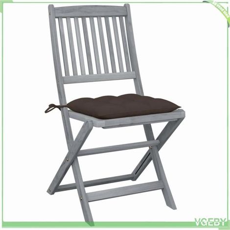 Chaises pliables d'extérieur (lot de 4) - FAFEICY - 3064586 - Bois d'acacia massif - Coussins taupe inclus - Surface grise délavée (1/5)
