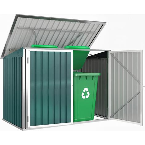 Cache Poubelle Extérieur en Acier Galvanisé pour 2 Poubelles, Double Porte, Couverture Pneumatique, 180x108x130cm, Vert