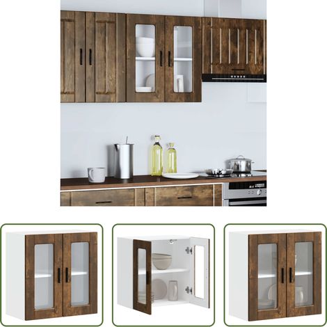 Küchenregal - Küchen-Hängeschrank mit Glastür Porto Räuchereiche (1/5)