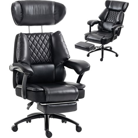 Fauteuil de bureau grande taille - HOMCOM - dossier inclinable - appui-tête réglable - PU - 225 kg - 76 x 82 x 122-130 cm - noir (1/5)