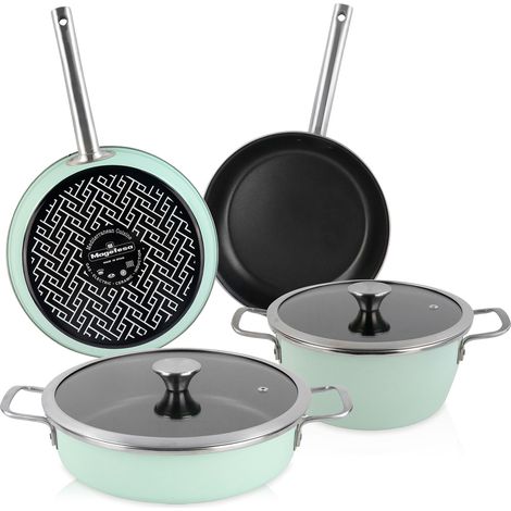 Magefesa Nordic Verde Batería Cocina Inducción 6 Piezas, Antiadherente Libre PFOA Exterior Verde Menta Retro Vintage  Verde