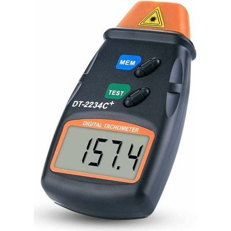 Tacómetro digital Ulisem, tacómetro sin contacto, tacómetro digital LCD, rango de 2.5 RPM a 99,999 RPM, con 3 tiras reflectantes y bolsa de tela azul. (1/5)