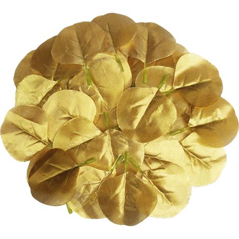 Feuilles d'eucalyptus artificielles de luxe dorées (50 pièces par paquet) : branches vertes, fausses feuilles rondes, feuilles d'eucalyptus décoratives simulées. (1/2)