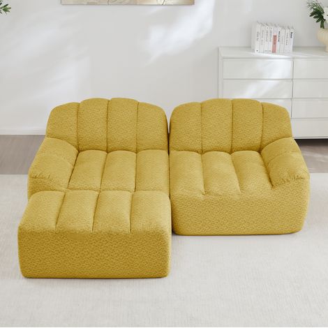 Sofá modular 2 plazas con otomana en L amarillo OKMYHOME (1/5)