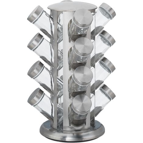Set di 16 barattoli per spezie portaspezie girevole rotondo da cucina con coperchio forato in vetro argentato 130009348