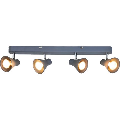 Réglette ou plafonnier Carter 4 ampoules métal gris compatible LED (1/4)