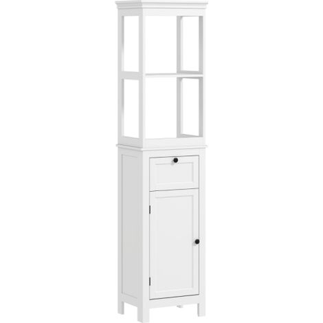 Slim Tall Bathroom Storage Cabinet with Adjustable Shelves, Soft Close Doors and Drawers, Stylish White Narrow Cupboard for Organizing Essentials