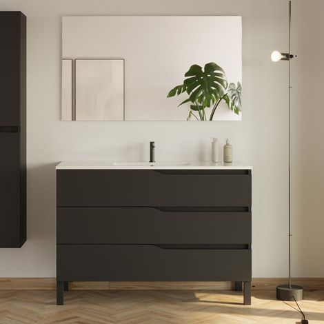 Meuble de salle de bain 120cm simple vasque - 3 tiroirs - noir - MATA (1/5)