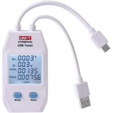 USB-Multitester UT658 Dual-USB-Leistungsmesser, Strom- und Spannungsmesser, digitaler Strom- und Spannungsmonitor, Geschwindigkeitstest für Ladegeräte und Kabel, LCD-Bildschirm mit Datenspeicherung (1/5)