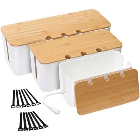 Lot de 3 Boite Rangement Cable,Boite Cache Cable,Boite Cache Cable Multiprise,Cable Box Cachez et cachez les multiprises et les cord (1/4)