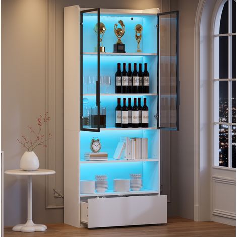 Mobile vetrina con LED e cassetto 80x34x180 cm OKMYHOME (1/5)