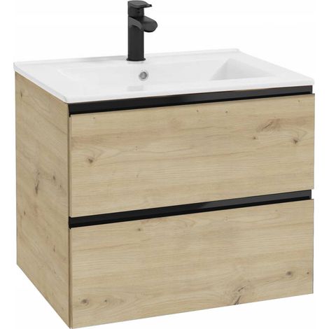 STAMAR  Badezimmerschrank 60x46 - Artisan Eiche/Schwarz - Mit Waschbecken und Armatur - Modernes Design