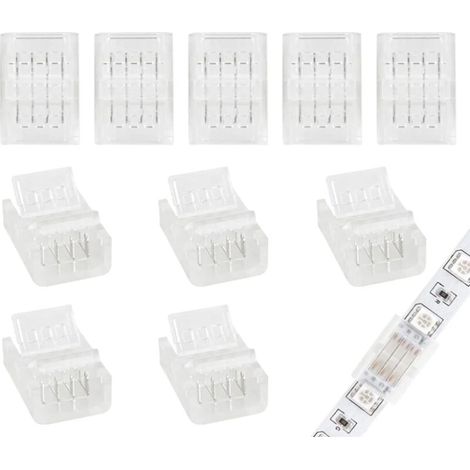 Pack de 10 Connecteurs LED 10mm à 4 Broches pour Bandes de LED pour Bandes de LED RGB 10mm 5050 3528, Tournevis Inclus (Connexion des bandes LED et des bandes)