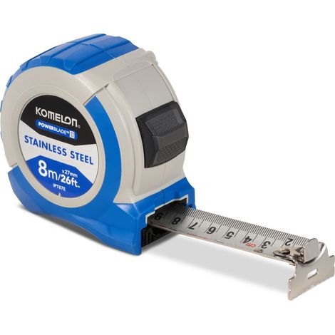 Komelon Stainless Steel PowerBlade™ Pocket Tape Measure, 8m/26ft Length, 27mm Width, Model KOMIPT87E